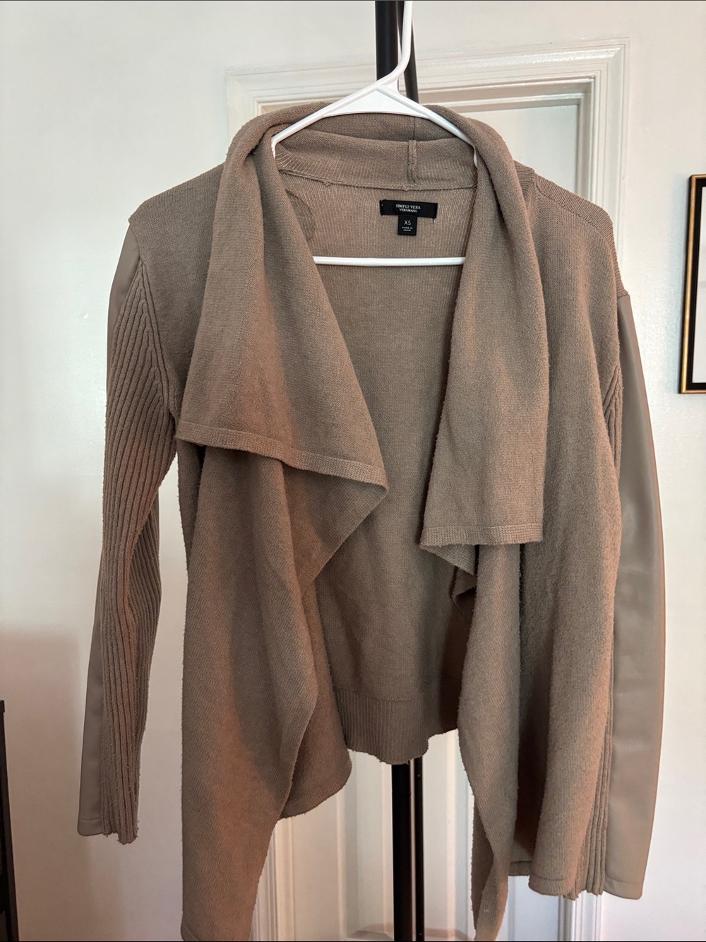 Simply Vera Vera Wang Taupe Draped Open-Front Cardigan